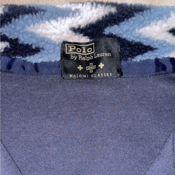 PRL x Naiomi Glasses Fleece Pullover Leather Trimmed Size L - Picture 8 of 13